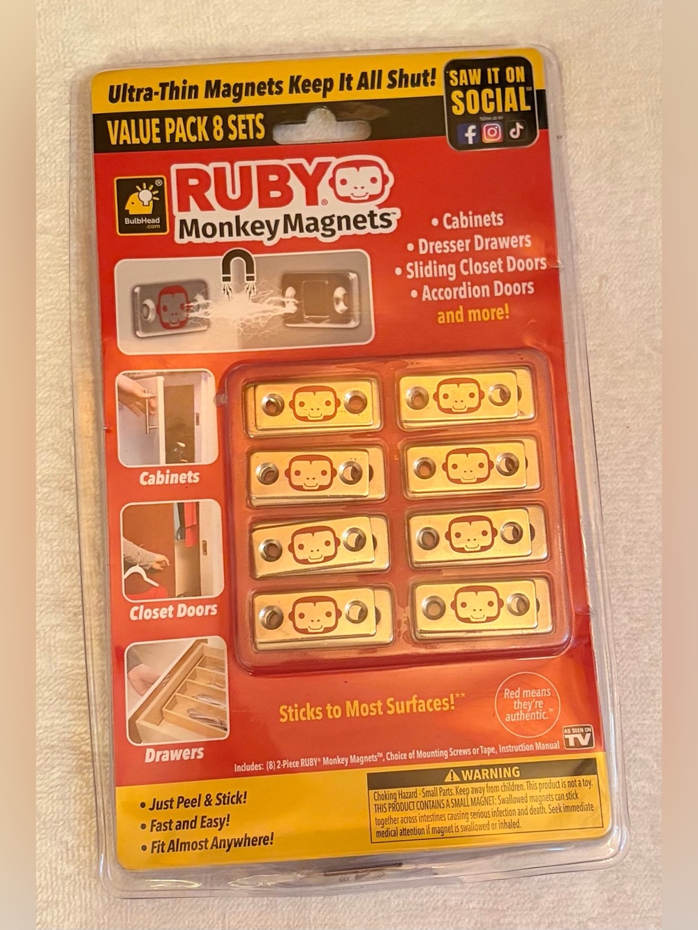 RUBY Monkey Magnets Value Pack - Gold Magnets (8 Sets)